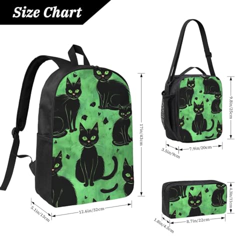 Cartoon Cat print Backpack Bookbag for Daily Use,3 Pcs Backpack Set with Lunch Box and Pencil Case4