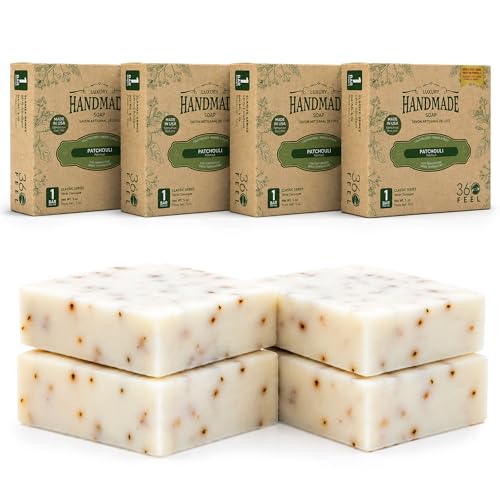 Image of 360Feel Handmade Castile Soap - Patchouli, 5 oz, 4-Pack | Made in the USA, Cold-Processed, Moisturizing with a Artisanal Scent for Relaxation - Calm, Rich, Creamy Lather