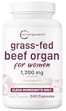 Micro Ingredients Grass‑Fed Beef Organ Supplement for Women – Bovine Beef Liver, Kidney, Heart & Uterus Tissue – 1,200 mg Organ Blend Plus Vitamin C, Colostrum & Collagen – 240 Capsules, No Fillers