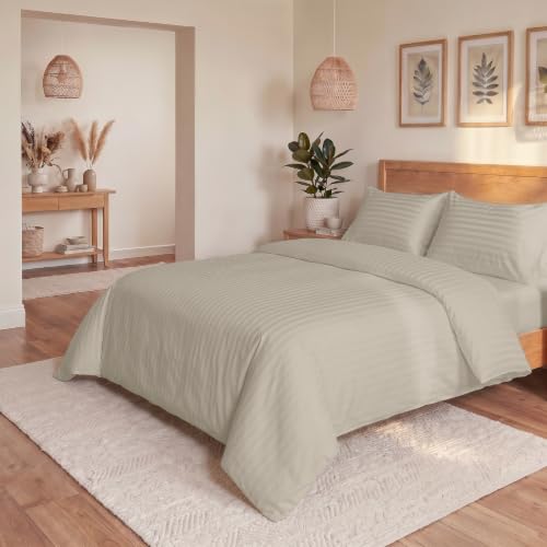 Image of Blue Dahlia 100% Cotton, King Size /Double, Bedsheet (108 inch x 108 inch) + 2 Pillow Covers, Silky Smooth Feel, 300TC Self Striped Bedsheet, Colour: Beige