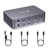 AV Access KVM Switch Dock 2 Monitors 2 Laptops, 4K KVM Switch Dual HDMI Monitor, 2 USB-C MST Ports, 60W PD for Each PC, 1G Ethernet, EDID Emulation, 2K@144Hz,1080P@240Hz,Ideal for Home Office & Gaming