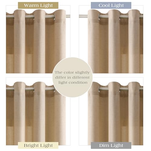Image of Taupe Burlywood Linen Curtains 102 Inches Long for Living Room Cotton Textured Rustic Farmhouse Extra Long Privacy Drapes Grommet Floor to Ceiling Sheer Curtain for Bedroom Office 52x102, 2 Panels