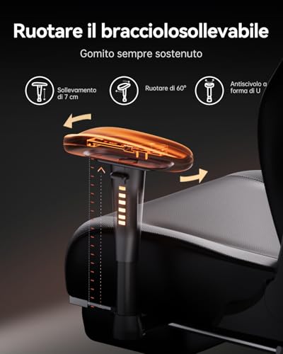 C3 Sedia Gaming, Ergonomica Sedia da Gaming con Schienale Regolabile 160°, Supporto Lombare, Poggiapiedi, Pelle PU - Design in Stile Racing, Nero (Seduta più larga) - Sedia gaming - Immagine 5