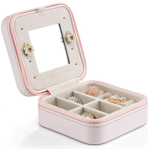 Vlando Travel Jewellery Box Organiser, Small Jewellery Case,Gifts for Women, for Earring, Necklace, Bracelet,Pink