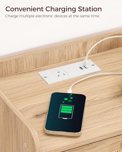 CHOEZON Nightstand with Charging Station, Side Table with Rattan-Style Drawer and Storage Shelf, Modern Rattan Night Stand with 2 USB Ports, Boho End Table Bedside Table for Bedroom, Natural MBZ01UWO - Image 5