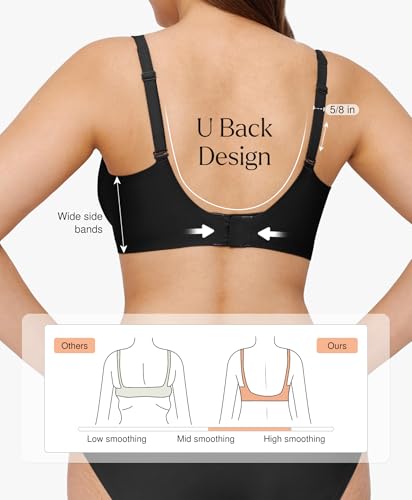 Wireless Pushup Bra for Women Comfortable Bras Full Support Comfy Seamless Bralettes No Underwire Tshirt Bra Deep V Black — view 3