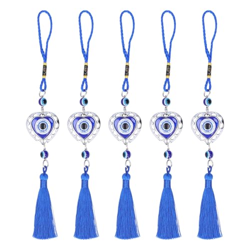5Pcs Blue Evil Eye Hanging Ornament, Turkish Style Evil Eye Car Hanging Ornament with Tassels Decorative Feng Shui Pendant Ornament for Home Car(#2)