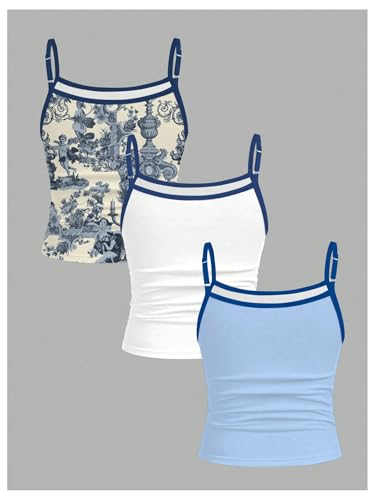 Girl's 3 Packs Graphic Camisole Tops Spaghetti Strap Crop Tank Top Boho Vacation Outfits2