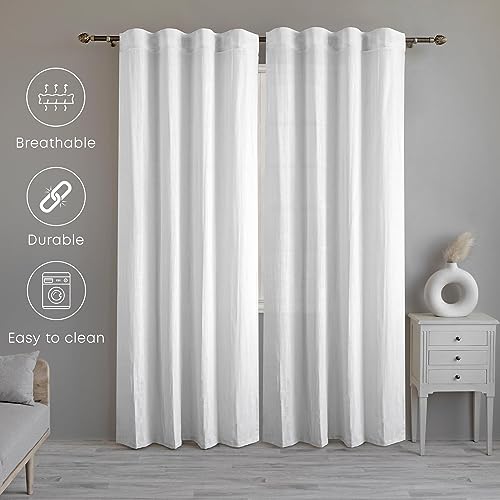 Image of LINENWALAS Cotton Curtains Set of 2, Canvas Long Door Curtains for Home Decor, Hangs Elegantly with Back Loops (4.5Ft X 9 Ft, White) - Solid, Sheer, Back Tab
