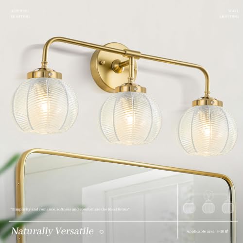 Image of Vintage Wall sconces Bathroom Vanity Lights Over Mirror 3 Light Gold Wall sconce with clear Glass Shade mid Century modern Wall Sconce Glass globe wall lamp Wall Lighting for Bedroom Doorway Hallway