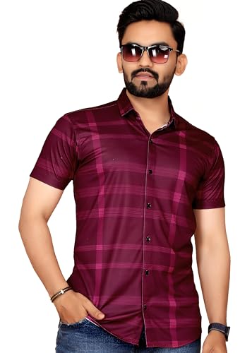 Image of FABRIPPLE Men's Printed Half Sleeve Shirt for Casual Wear | Stylish Geometric Pattern Slim Fit for Men | Summer Trendy Short Sleeve Shirt