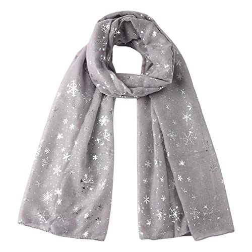 AUFJ Kids Scarves Bulk Christmas Snowflake Women Ladies Snakeskin Print Chiffon Scarves Wrap Shawls Headband Soft Fall Winter Gift Long Scarf