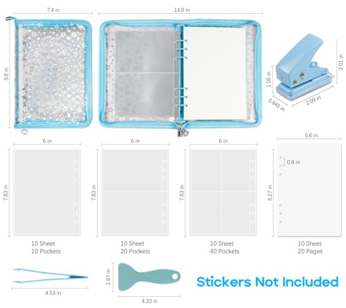 Image of 7 in 1 Sticker Storage Organizer, A5 Reusable Zipper Binder with Tools | Durable Pvc 6-Ring zipper sticker binder, Cute and Shiny Cover, Stickers Not Included