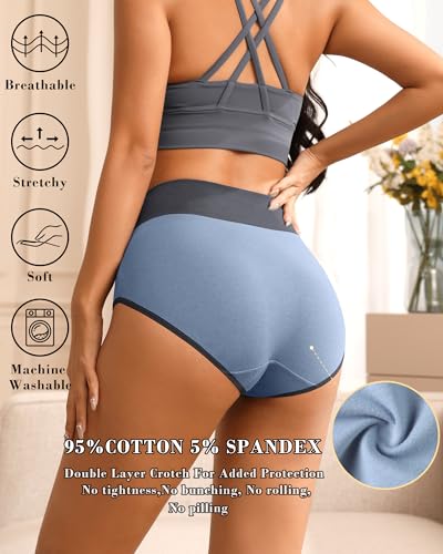 K-CHEONY Womens Underwear High Waisted Cotton Panties Full Coverage Soft Stretch Breathable Ladies Briefs 5 Pack4