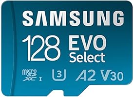 SAMSUNG EVO Select Micro SD-Memory-Card + Adapter, 128GB microSDXC 130MB/s Full HD &amp; 4K UHD, UHS-I, U3, A2, V30, Expanded Storage for Android Smartphones, Tablets, Nintendo-Switch (MB-ME128KA/AM)