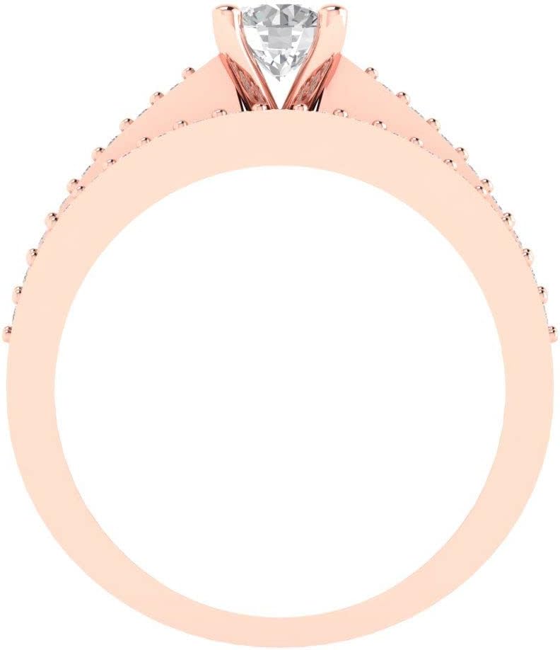Clara Pucci 14K Rose Gold Bridal Set for Women Moissanite Solitaire with Accents 0.86 carats Round Cut Birthstone Statement Ring Gift for Her Sizes 3.5 to 11