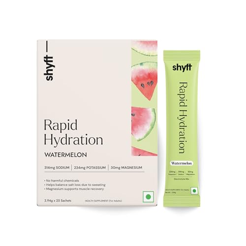 Image of Shyft Rapid Hydration - Watermelon | 25 Sachets | Right sodium, potassium, magnesium mix for Instant Hydration | Absolutely no harmful chemicals | No Artificial Sweetener