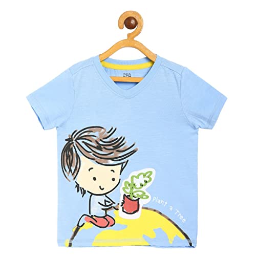 Image of miniklub Boys Blue Printed Organic Cotton T-Shirt