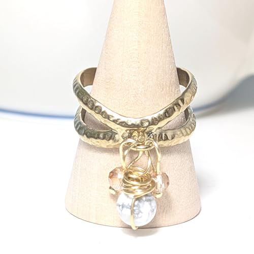 Bague Acier Inoxydable Doré et Howlite de Haute Qualité