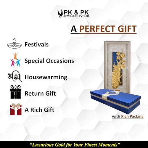 Image of Pk & Pk Jewellers Shiny Peacock Pair | 24KT Gold Rectangular Frame | White Frame Collection | Super Large Size [55x105 cm] (For Premium Luxury Gift, Home Decor, Wall Decoration)