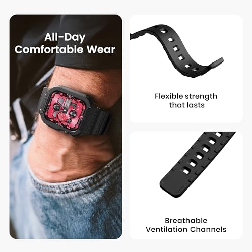 Image of amBand Compatible for Apple Watch Band 41mm 40mm 38mm with Bumper Case, Rugged Men Women Bands for iWatch SE 3 SE2nd SE Series 9 8 7 6 5 4 3 2, Sport Military Protective Cases Drop-Proof, Matte Black