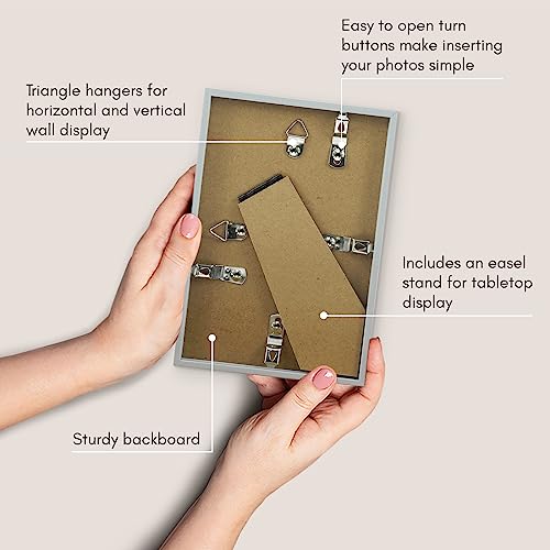 Americanflat 4x6 Picture Frame with Shatter-Resistant Glass - Streamline Collection - Thin Border Photo Frame for Tabletop and Wall Display - Hanging Hardware and Easel Stand Included - Silver