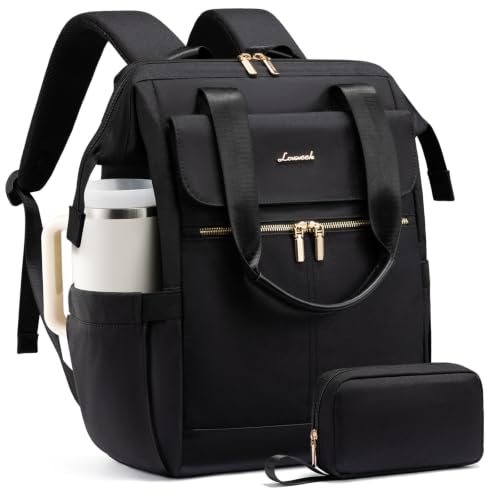Image of LOVEVOOK Laptop Backpack for Women, 15.6 Inch Work Laptop Bag with USB Port, Fashion Teacher Nurse Backpack Purse, Waterproof Travel Computer Backpack with Organizer Bag, 2PCS, Black