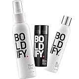 Thickening Spray + Hair Fiber (DARK BROWN) + Shampoo: Boldify Thicken Up Bundle: Volume, Root Lift,...