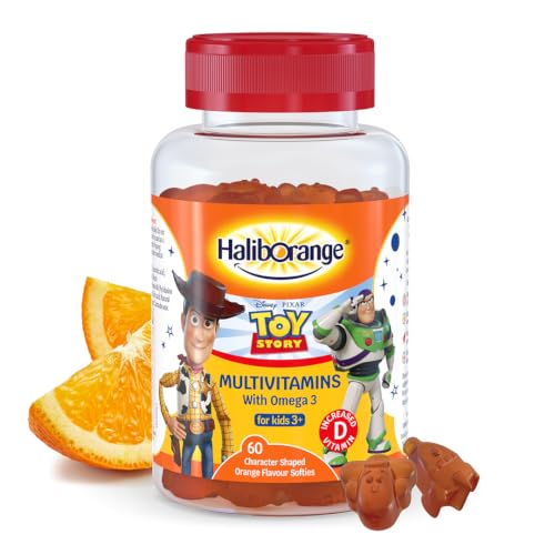 Haliborange Disney Pixar Toy Story Multivitamin & Omega-3 Softies for Kids 3+, 60 Orange Gummies – Vitamins A, C, D, E, B6, B12, Niacin & Omega-3, Supports Brain, Immune System & Bone Health, Chewable