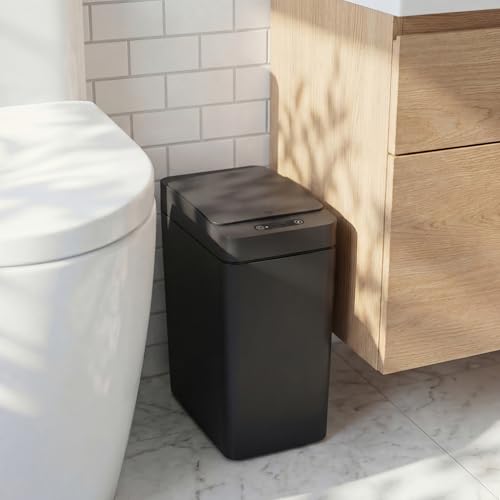 Greesum Bathroom Trash Can with Lid, 2.2 Gallon Small Motion Sensor Garbage Can, Touchless Automatic Trash Bin for Bathroom Bedroom, Office, Slim Waterproof Design (2 Pack, Black)
