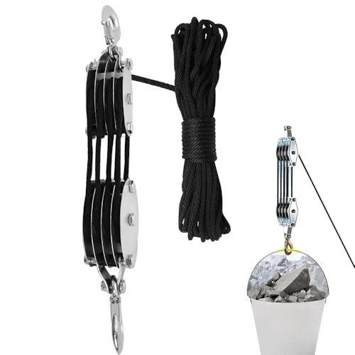 KBIBCK Polea de carga pesada, sistema de poleas de 2000 kg, capacidad de elevación máxima 8:1, rotación de 270°, ahorro de trabajo, cable de alto rendimiento con nailon de 20 m, para garajes de caza
