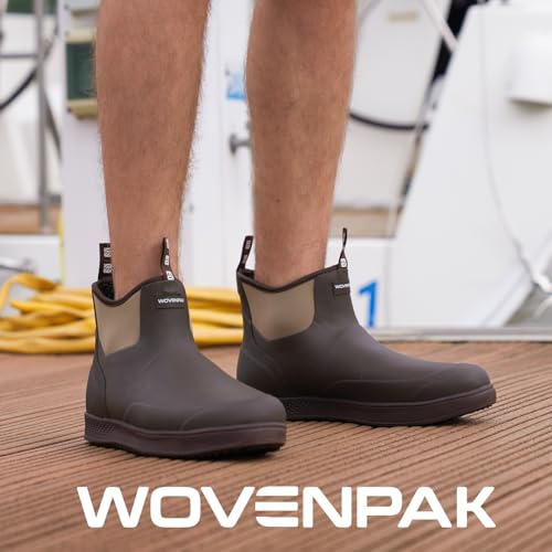 WOVENPAK Deck Boots for Men, Rain Boots Men, Waterproof Fishing Boots, Mens Deck Boots, Anti-slip Rubber Work Ankle Rain Boots Shoes for Outdoor Fishing, Boating, Size 6-132