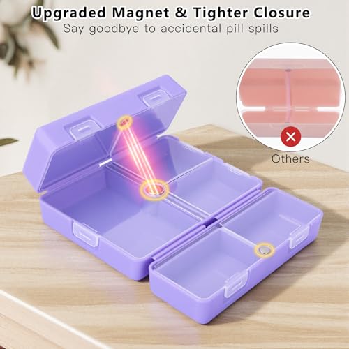 Image of FYY Travel Pill Organizer, 7 Compartments Pill Box Medicine Case-Purple