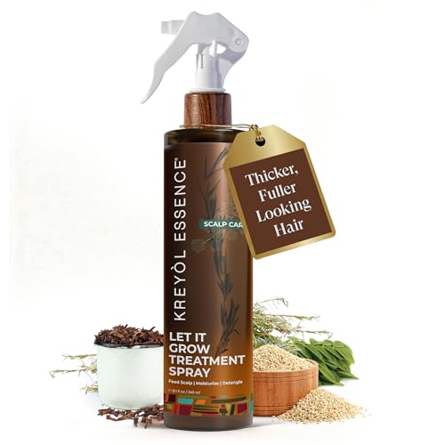 Kreyol Essence Let It Grow Treatment Spray Moisturizing & Detangling Hair Mist with Thyme Clove Lavender Baobab & Moringa Oils Adds Shine & Refreshes Hair 8.1 oz (240 mL)