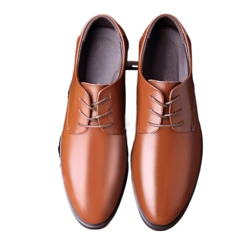 Leather Shoes British Korean Style Black Pointed Toe Trendy Men's Business Casual Shoes Soft Sole Soft Surface Men's Shoes Oxfords(P69Brown,8)