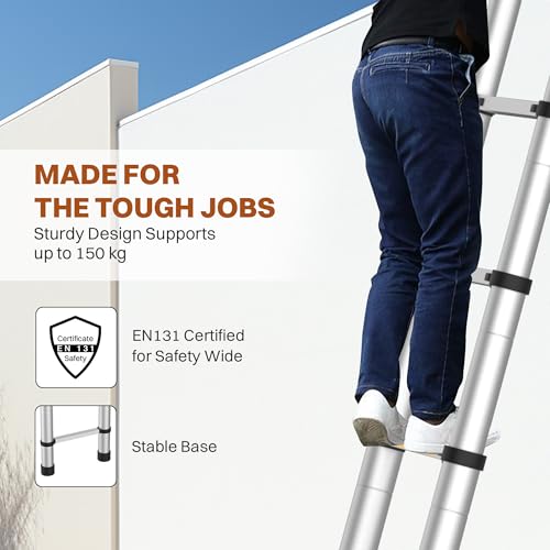 Image of BonKaso VertiPro 5M(16.5Ft) Telescopic Ladder | Aluminum Ladder 13 Steps | Multipurpose for Home & Outdoor use with Self Locking Mechanism | EN131 Certified Max Load Capacity of 150kg