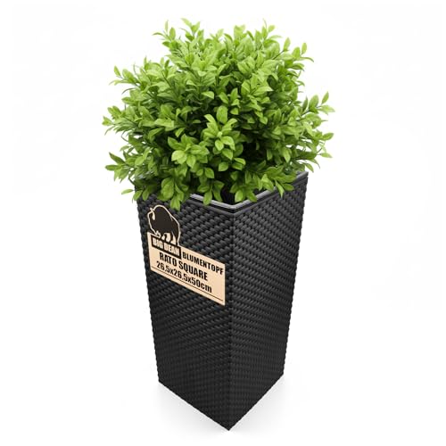 BigDean Blumentopf in Rattan-Optik Pflanzkübel mit Einsatz | 26 5 x 26 5 x 50 cm | anthrazit | wetterfest & UV-beständig | aus robustem Kunststoff | für Innen- und Außenbereich