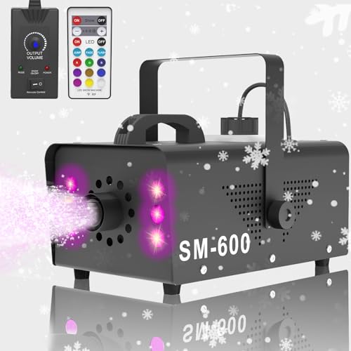 Snow Machine with LED Lights 600w, Remote Control, Perfect for