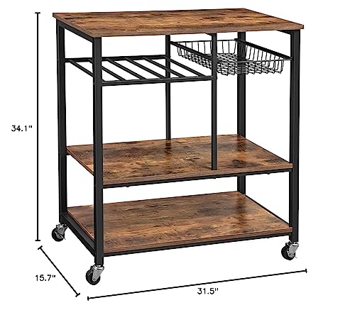Vasagle Alinru Kitchen Cart, Food Storage Shelf With Metal Mesh Basket, Bottle Holder And Storage Shelves, 15.7 X 31.5 X 34.1 Inches, Industrial Style, Rustic Brown Ukks80X #TOP7