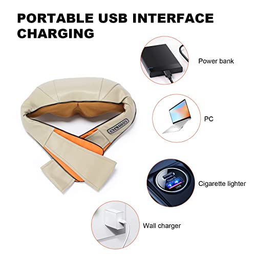 Roaddpmate Cordless Shiatsu Neck And Back Massager With Heat, Rechargeable Shoulder Massager With Usb Charge Cable, Portable 3D Kneading Massage Pillow For Pain Relief, Gift For Men & Women (Beige) #TOP5