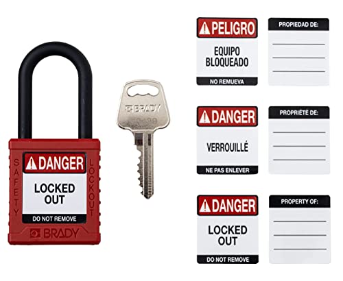 Image of Brady Safety Lockout Padlock Sets - 6 Pack - Red - Keyed Alike Safety Lockout Padlocks - 1 Key Per Lock - SDPL-RED-38PL-KA6