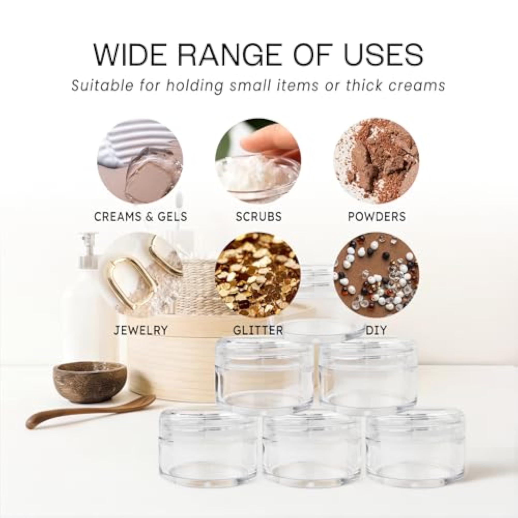 Beauticom 20G Round Clear Jars with Screw Cap Lids