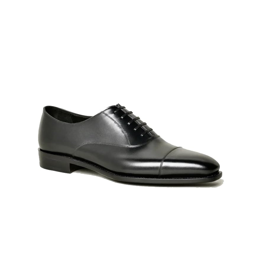 Image of The Royale Peacock Black Leather Toecap Oxford Formal Shoes for Men