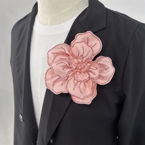 Image of Fabric Rhinestone Flower Big Brooch Lapel Pins for Women Elegant Crystal Floral Brooches Pin for Dresses Suit Accessories Jewelry Boutonniere Corsage Wedding Party 5.5in