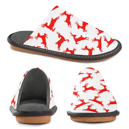 Slippers for Women Red Deer Silhouette Pattern Soft Winter Warm Shoes Indoor Outdoor Non-Slip House Travel Slippers4