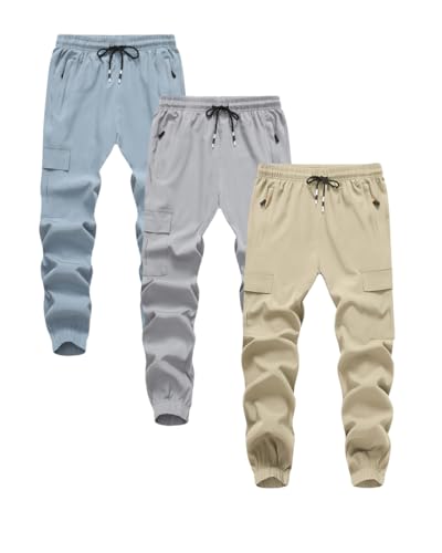 Boys Girls Joggers Cargo Pants with Zipper Pockets Elastic Waist School Casual Trousers