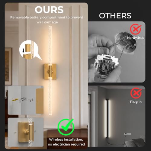 Image of Battery Operated Wall Sconce Set of 2, 10000mAh 4CCT, Transparent | Rechargeable wall lights with remote & touch control, 360rotate timer 31.5 inch, for bedroom living room hallway decoration
