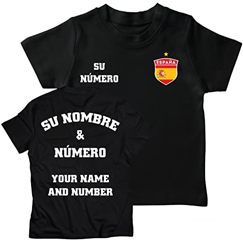 lepni.me Kinder Spanien Fußball T-Shirts | Dein Name und Deine Nummer | Fußball Europameisterschaft oder WM 2022 Geschenke (14-15 Jahre Schwarz Mehrfarben)