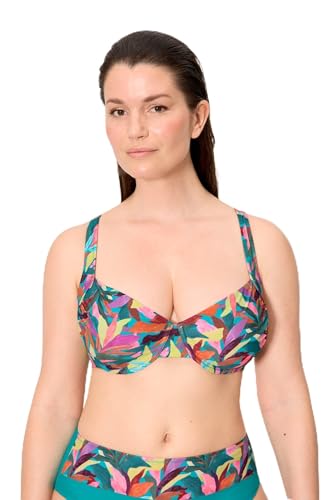 YSABEL MORA. Top Bikini Reductor Estampado Hojas. Top Aro Reductor Sin Relleno con Tirantes Anchos para Mayor Confort .Colección Turquoise.