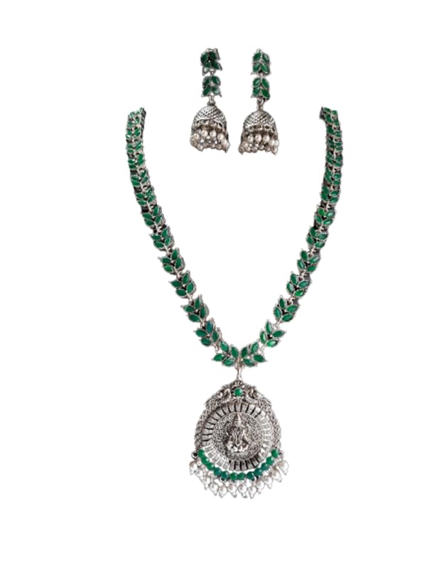 AKINOM Latest Stylish Traditional Oxidised Silver Necklace And Earrings Jewellery Set for Women (Blue) (B0D5R8YB11) Amazon Price History, Amazon Price Tracker